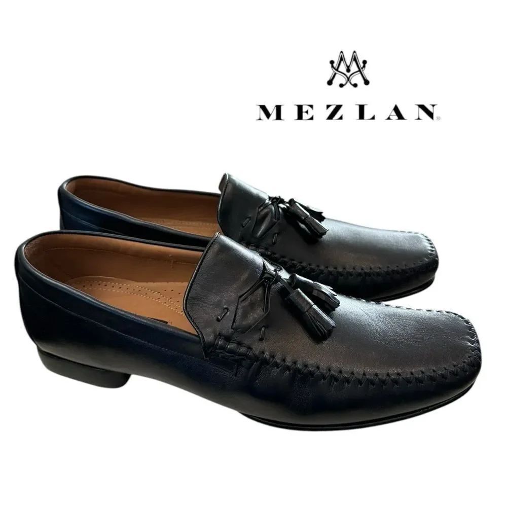 New Mezlan E6827 Black Leather Men's Tassel Slip-on Loafers Dress Shoes 11